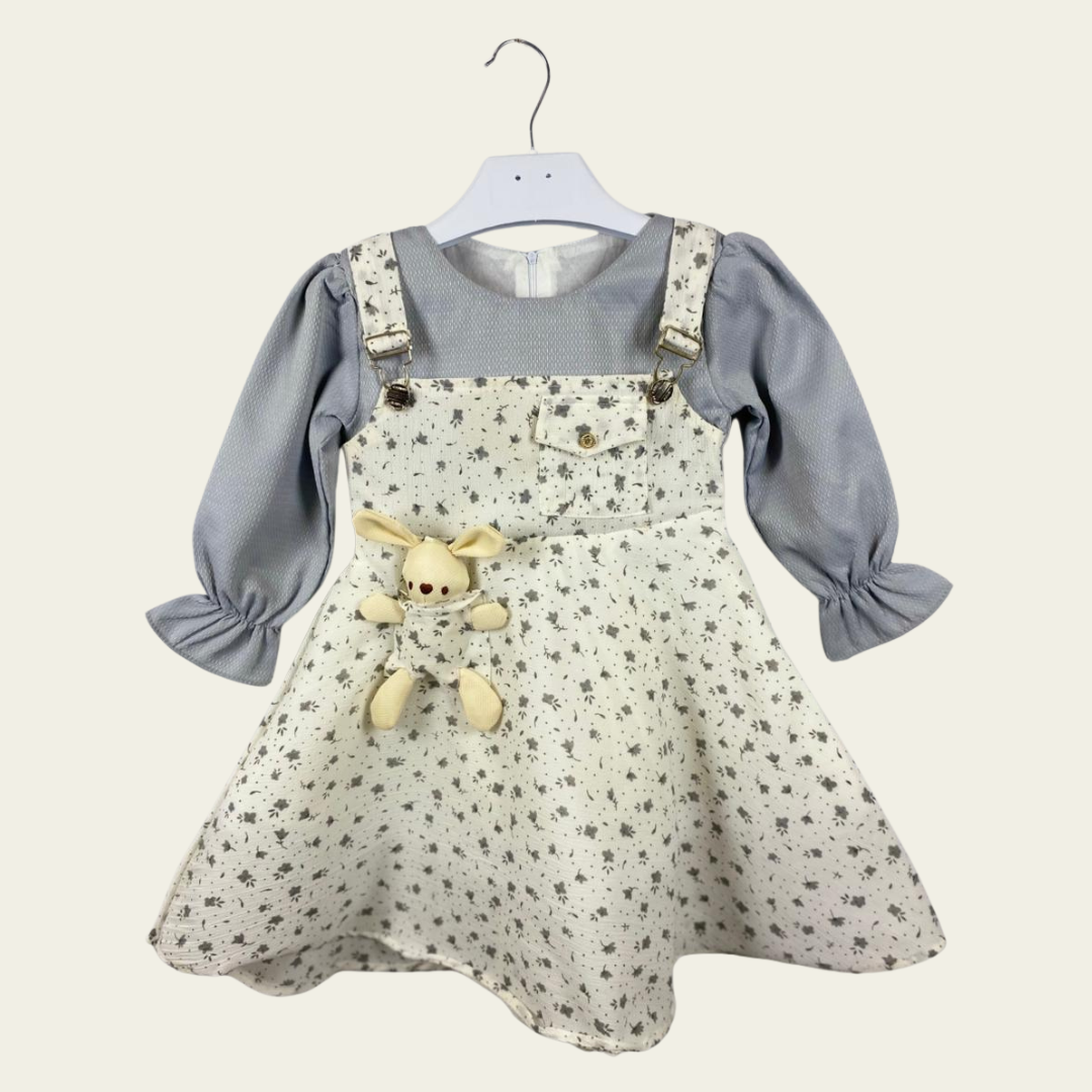 2 Pieces - Frock - Grey & White Bunny