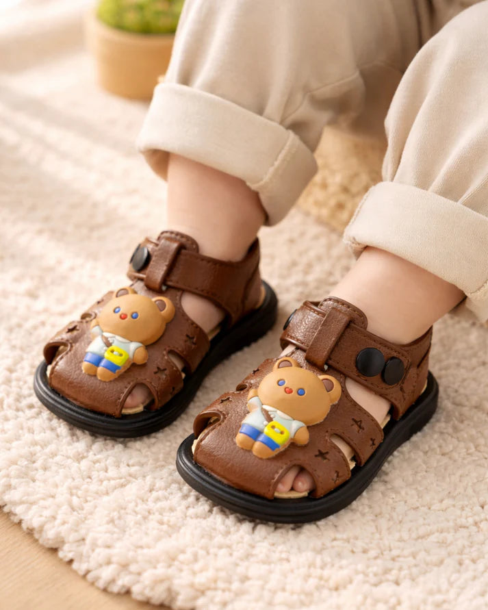 BS - Kurta Shalwar & Sandals - Bear - White & Brown