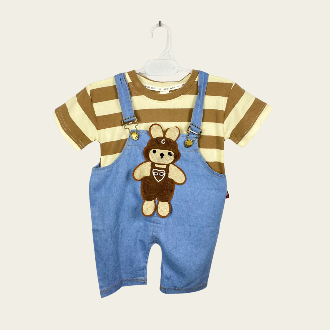 BS -  Dungarees - Brown Stripes & Bear