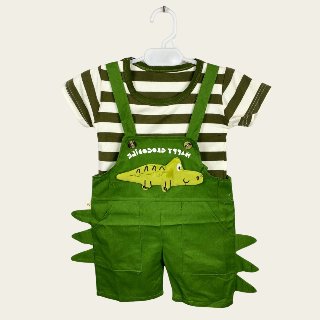 BS -  Dungarees - Green Stripes & Crocodile