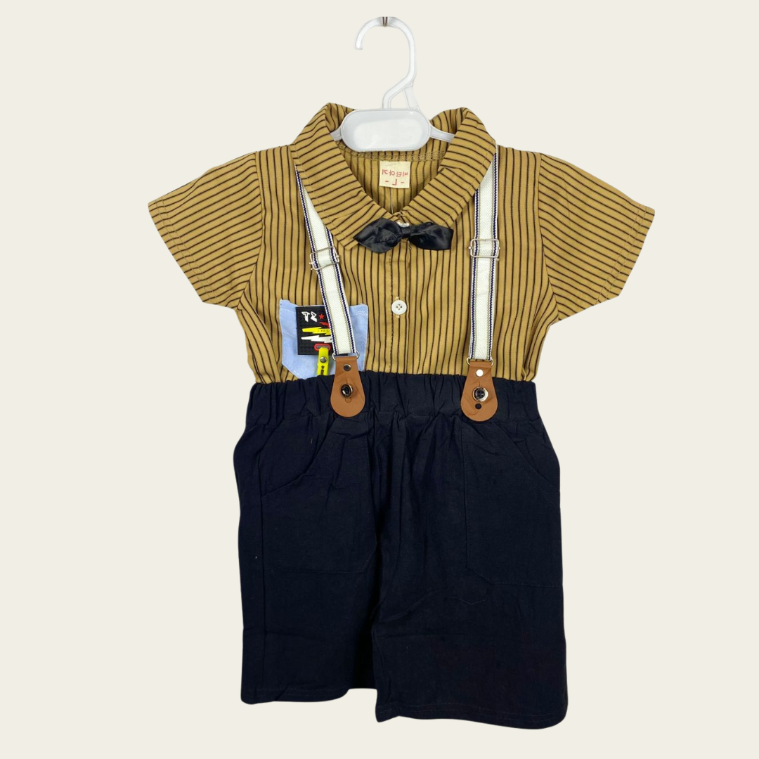 BS -  Dungarees - Brown & Black Bow