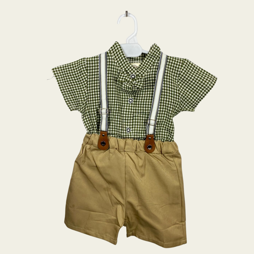 BS -  Dungarees - Khaki & Green Bow