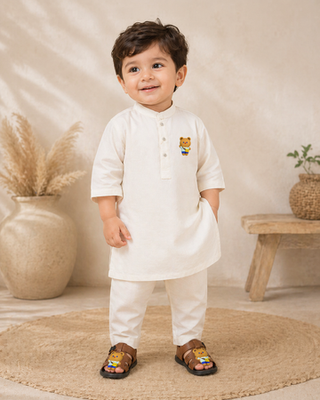 BS - Kurta Shalwar & Sandals - Bear - White & Brown