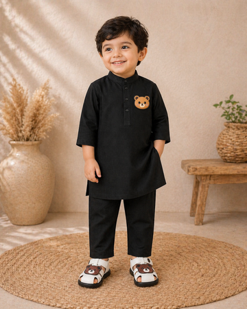BS - Kurta Shalwar & Sandals - Teddy - Black & White