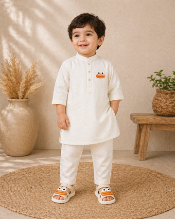 BS - Kurta Shalwar & Sandals - Frog - White & Skin