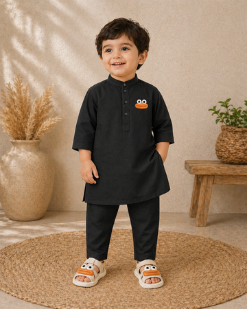 BS - Kurta Shalwar & Sandals - Frog - Black & Skin