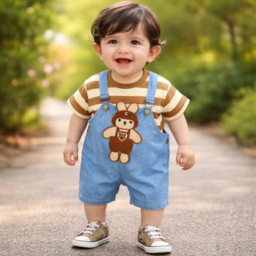 BS -  Dungarees - Brown Stripes & Bear