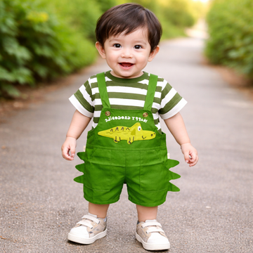 BS -  Dungarees - Green Stripes & Crocodile