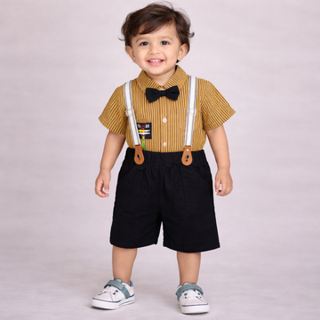 BS -  Dungarees - Brown & Black Bow