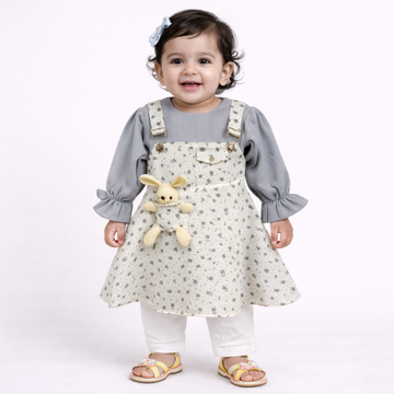 2 Pieces - Frock - Grey & White Bunny