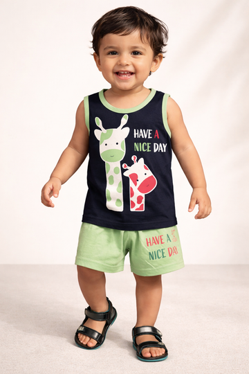 Sando & Shorts - Green - Giraffe