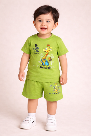 Shirt & Shorts - Green - Giraffe