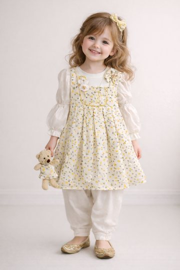 2 Pieces - Frock - Flower & Teddy